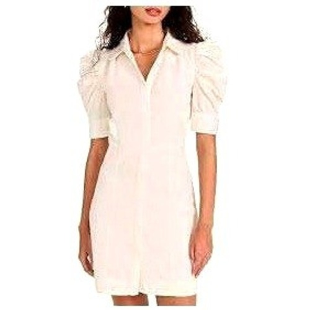 FRAME Womens Gillian Dress Puff Princess sleeve Cotton Denim Mini Ecru XS button - Picture 2 of 10
